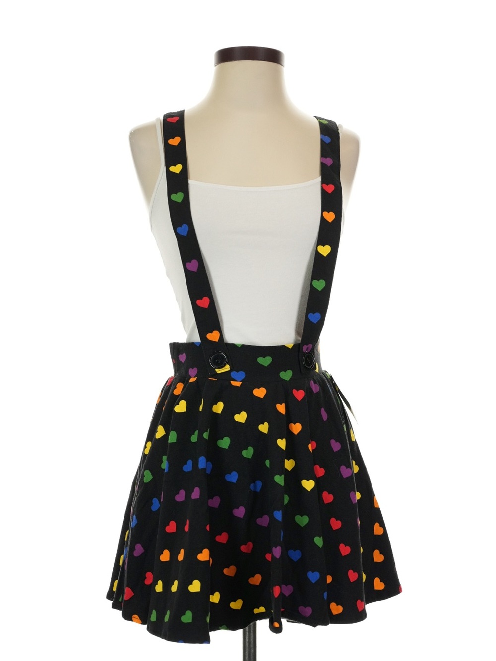 Black Heart Print Suspender Skirt